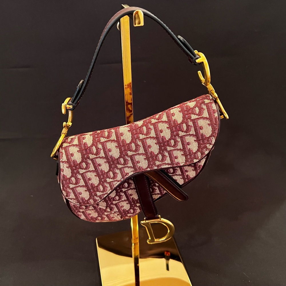 Dior Burgundy Oblique Jacquard Mini Saddle Bag